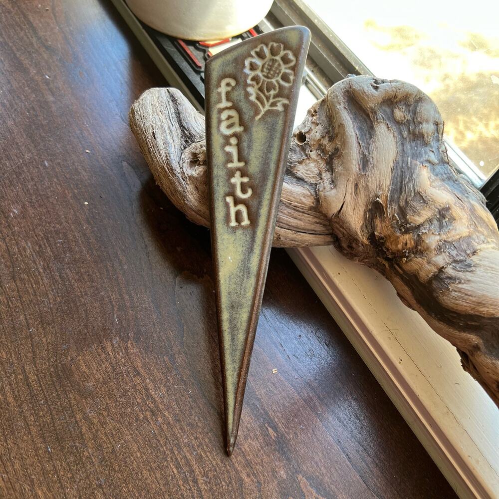 Handmade pottery Faith plant yard decor